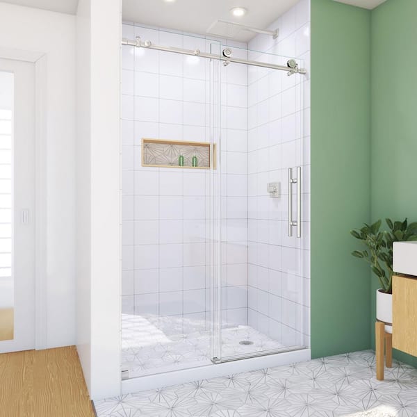 DreamLine Enigma-X 44-48 in. W x 76 in. H Clear Sliding Shower Door in Brushed Stainless Steel