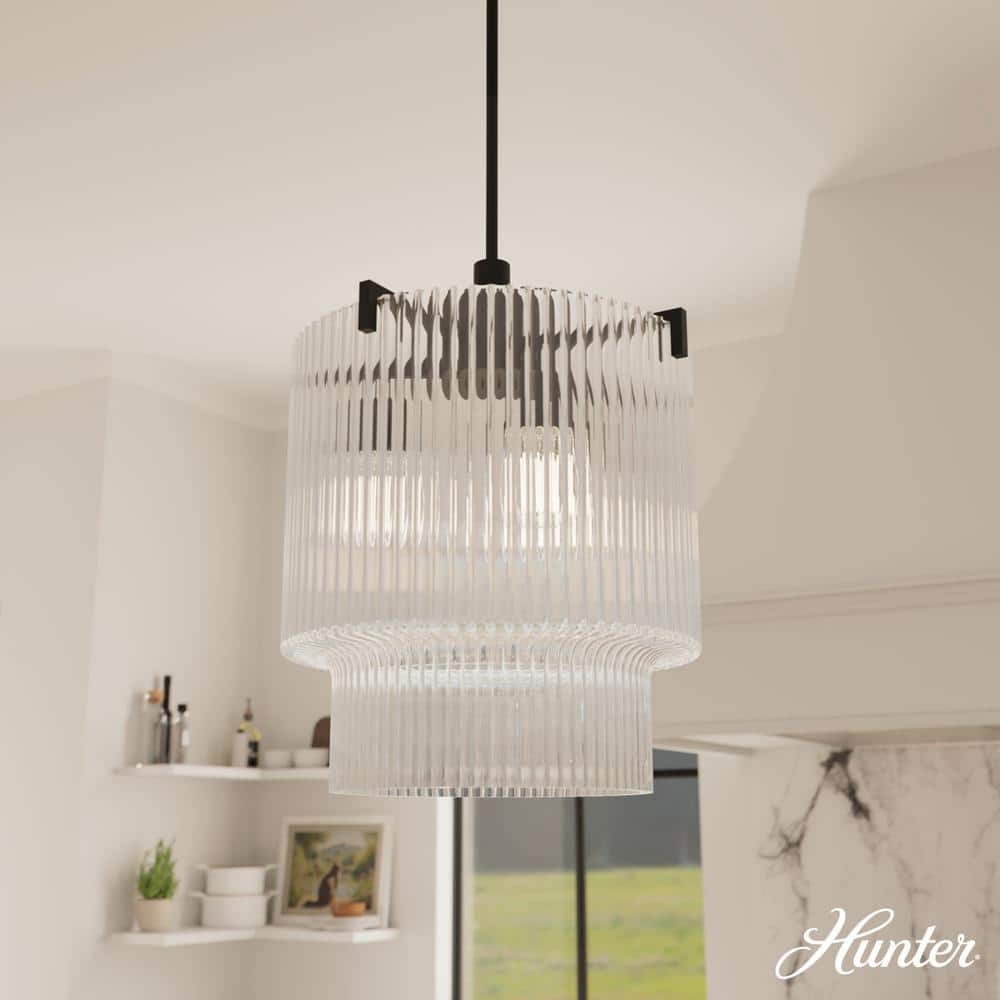 Ontario 60-Watt 3 Light Matte Black Waterfall Pendant Light with Ribbed Glass Shades, No Bulbs Included price history on PriceWatchPro
