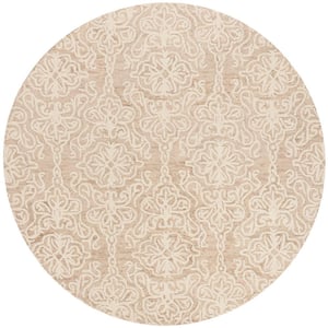 Blossom Beige/Ivory 4 ft. x 4 ft. Floral Damask Geometric Round Area Rug