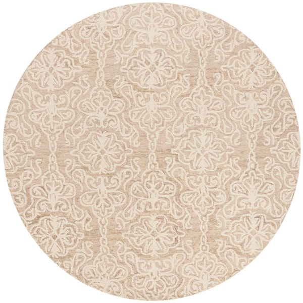 SAFAVIEH Blossom Beige/Ivory 6 ft. x 6 ft. Floral Damask Geometric Round Area Rug