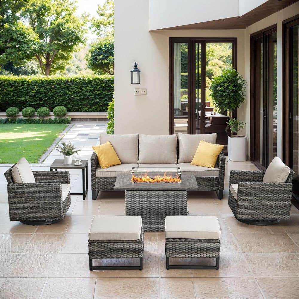 Gymojoy Valenta Gray Wicker 7-Piece Patio Conversation Sofa Set