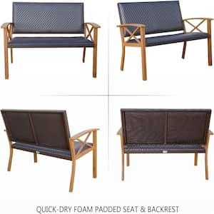 4-Piece Outdoor Aluminum Conversation Sofa Patio Funiture Set with Beige Sunbrella Pillows