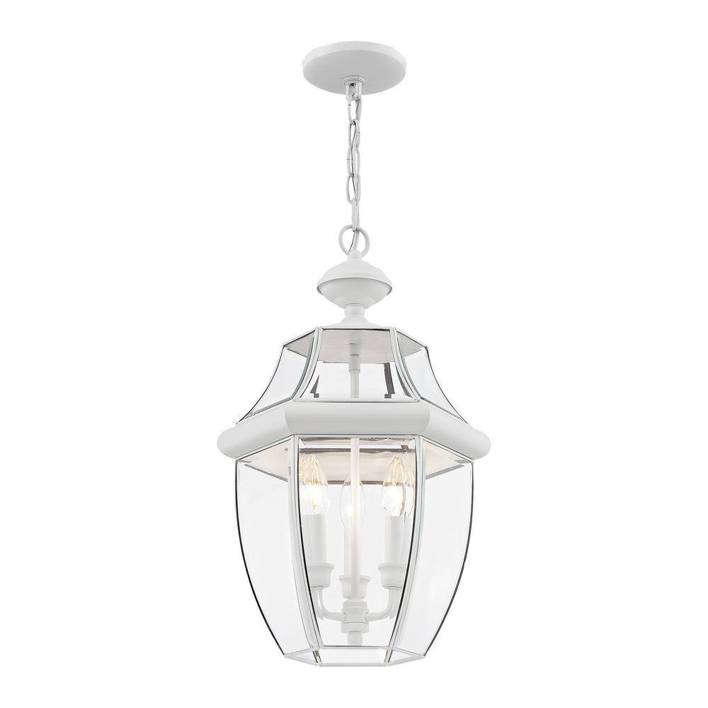 White Brass 3-Light Pendant with Clear Beveled Glass