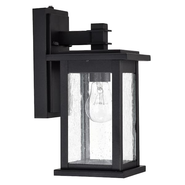 Unbranded 12.25 in. Matte Black Outdoor Decorative Wall Lantern Sconce Motion Sensing Dusk to Dawn with Clear Seeded Glass Shade