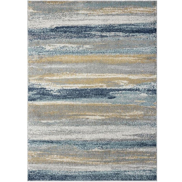 Unbranded Yellow 8 ft. x 10 ft. Polypropylene Modern Abstract Indoor/Outdoor Area Rug