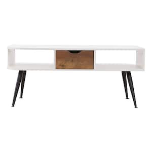 44.09 in. Oak Wood Coffee Table with 1-Drawer and Storage Shelves For Living Room