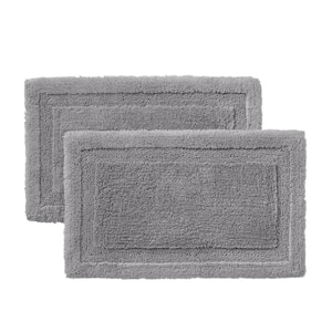 Stone Gray 19 in. x 34 in. Non-Skid Cotton Bath Rug with Border (Set of 2)