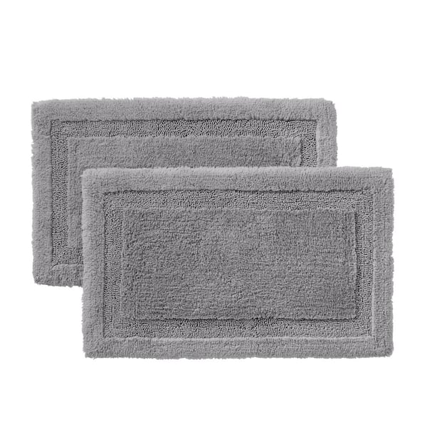 StyleWell Stone Gray 19 in. x 34 in. Non-Skid Cotton Bath Rug with Border (Set of 2)