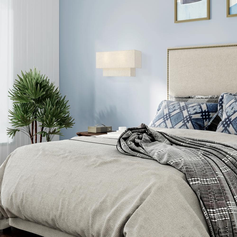 English Bronze Dimmable 2-Light Sconce with Fabric Shade