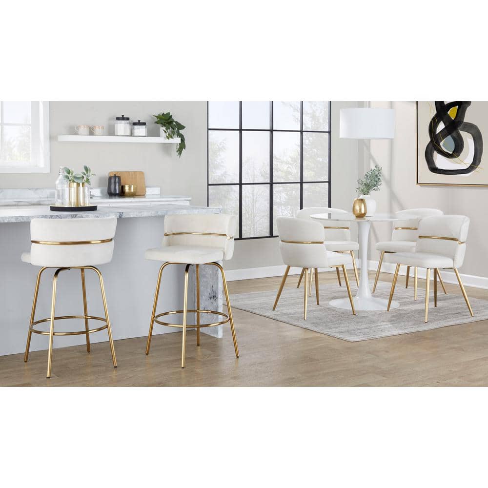 White Metal Swivel Counter Stool with Padded Seat, 36.5" Height