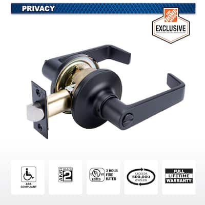 Light Duty Commercial Privacy (bed/bath) Lever, ADA, UL 3-Hour Fire, ANSI Grade 2, Matte Black Finish