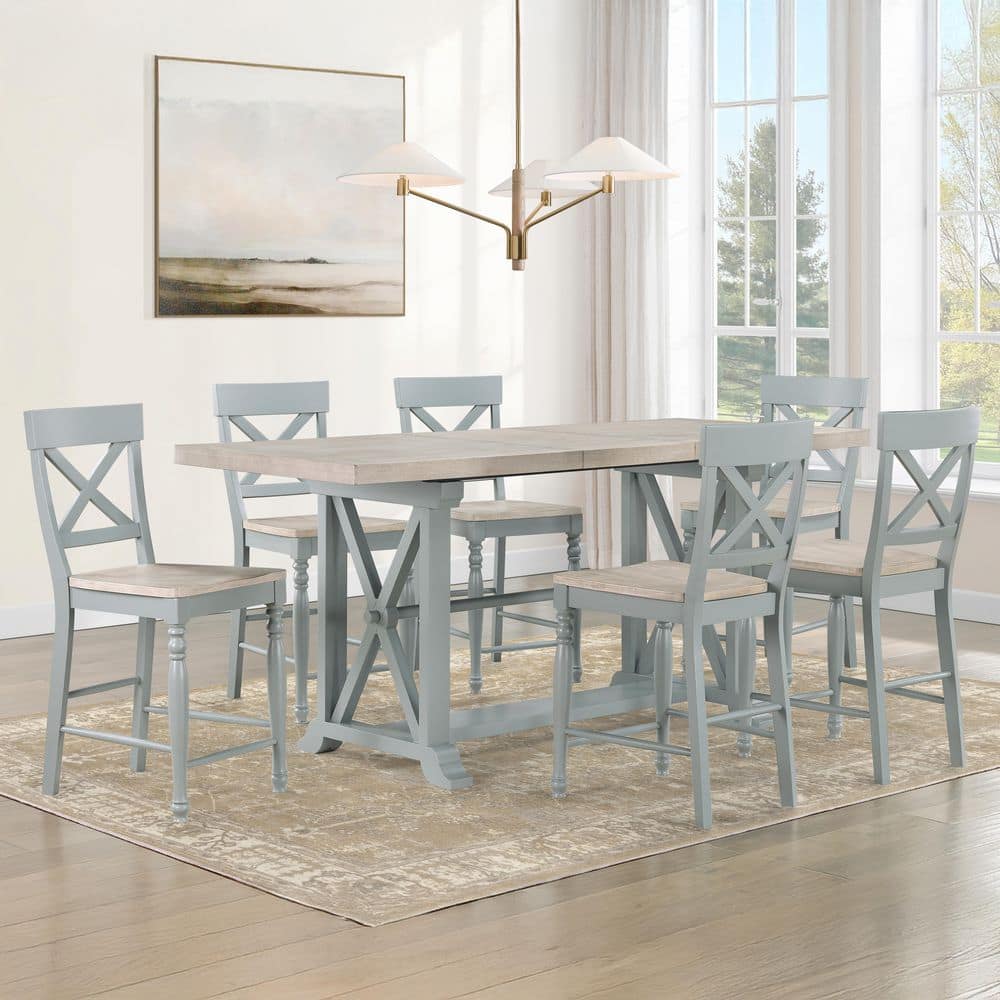 Steve Silver Darcy 7 Piece Green Wood Counter Dining Room Set