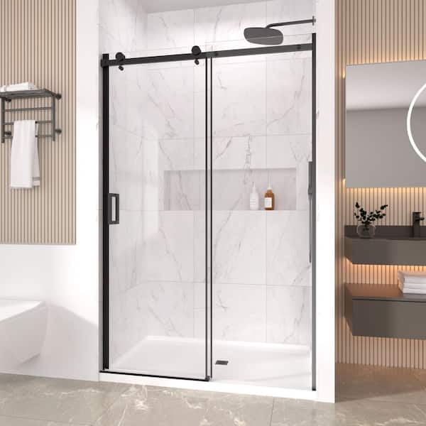 Frameless Sliding Glass Shower Door, 44-48 in. W x 74 in. H 5/16 in. 8 mm Shower Doors for Walk in Shower, Matte Black