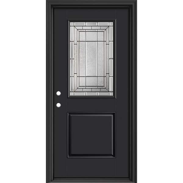 Masonite Performance Door System 36 in. x 80 in. 3/4-Lite Right-Hand Inswing Sequence Black Smooth Fiberglass Prehung Front Door