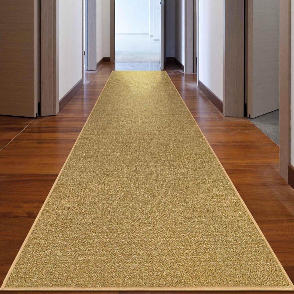 Beige Polyamide Non-Slip Rubberback Runner Rug for Kitchen