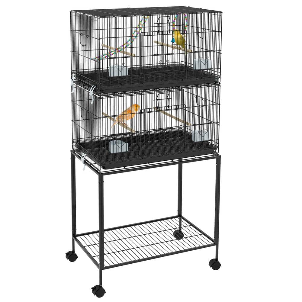 Black Double Stackable Bird Cage w/ Stand, Swing, Rope Ladder, Storage Shelf, Tray, Perches, Food Containers and Wheels price history on PriceWatchPro