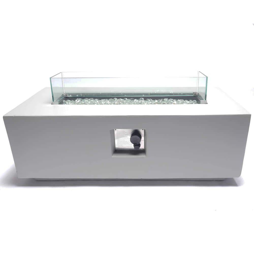 Gray Rectangular Liquid Propane Fire Pit Table with Side Storage
