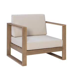 Sloane Natural Brown Wood Outdoor Chair with Beige Olefin cushions
