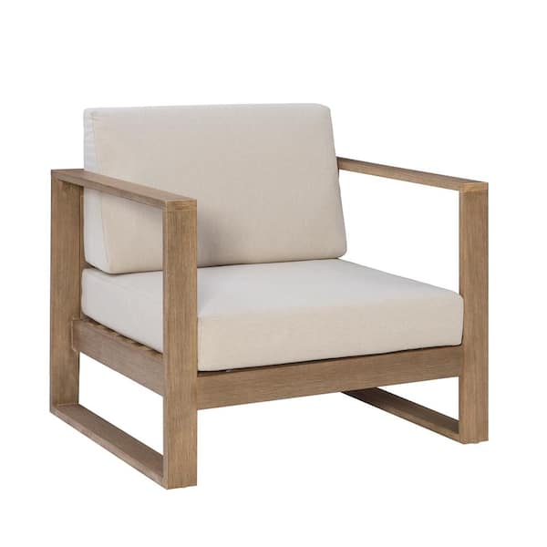 Linon Home Decor Sloane Natural Brown Wood Outdoor Chair with Beige Olefin cushions