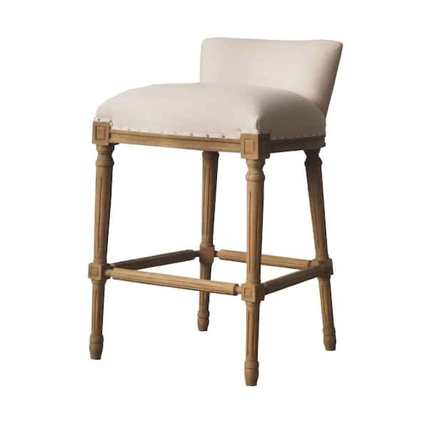 Benjara 16.25 in. Beige and Brown Low Back Wooden Frame Bar Stool with Fabric Seat