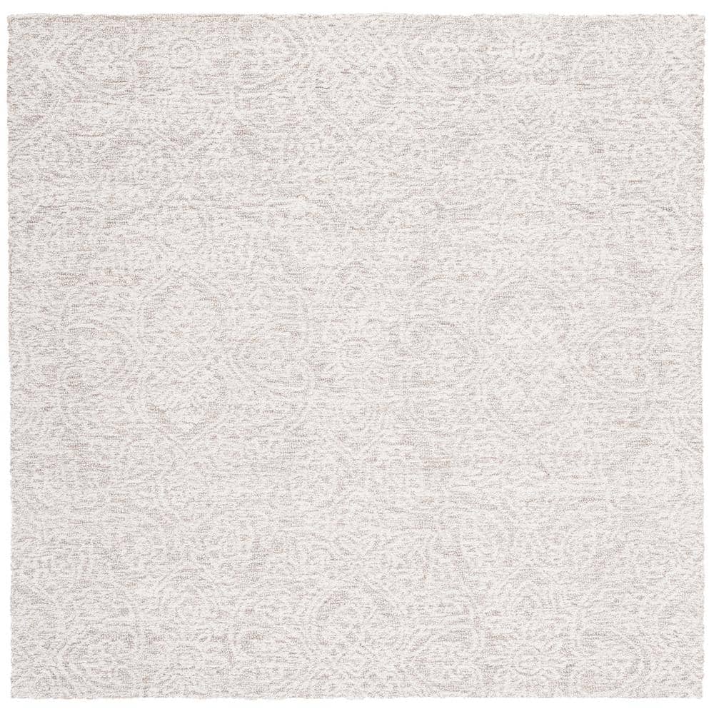 Ivory Floral Elegance 8' Square Hand-Tufted Wool Rug
