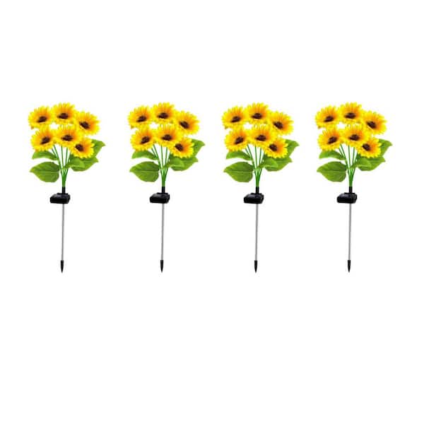 Solar Garden Lights, Each with 6 Realistic Sunflowers, 24 Total, Waterproof Outdoor Decor for Yard Patio Lawn (4-Pack)