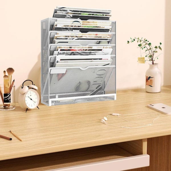 6-Tier Magnetic File Holder, Metal Mesh Hanging Wall Organizer