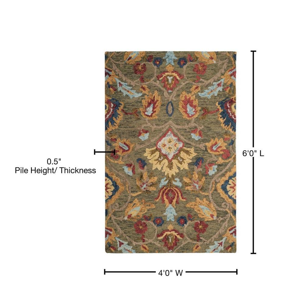 Handmade Blossom Green and Multicolor Wool Area Rug 4' x 6'