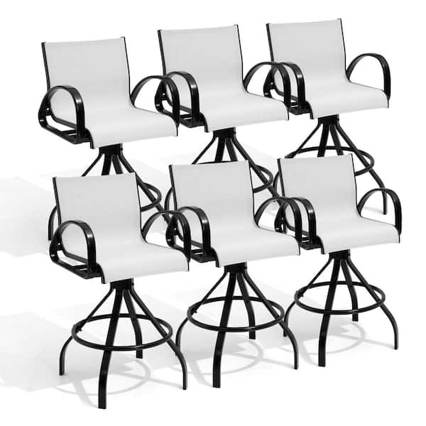 Swivel Aluminum Sunbrella Textilene Mesh Fabric Outdoor Bar Stool (6-Pack) in Augustine Oyster