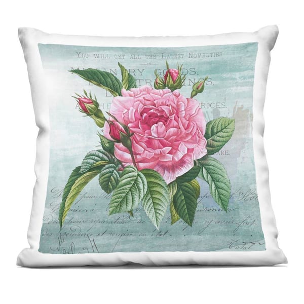 Stupell Industries Pink Dahlia over Rustic Green Abstract Polyester 18 in. x 18 in. Throw Pillow