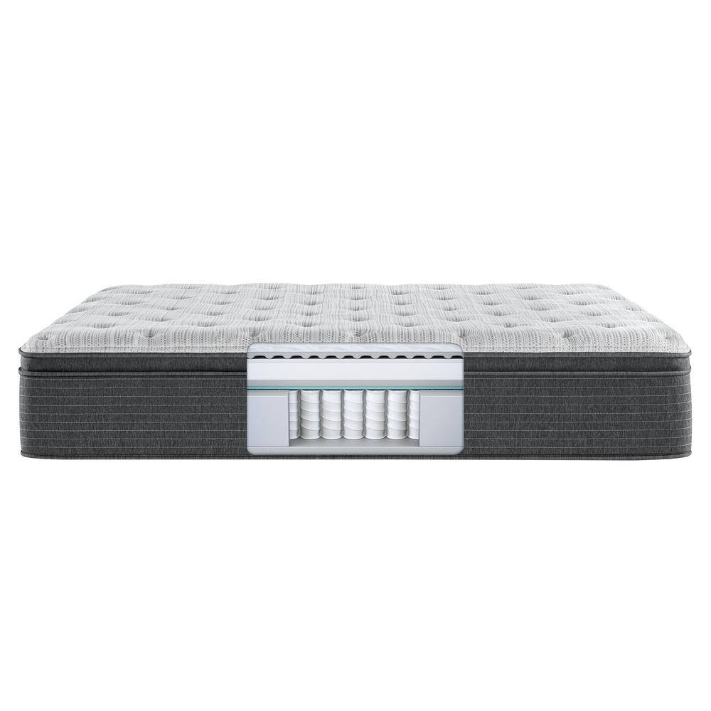 Twin Medium Gray Pillow Top Innerspring Mattress Set with Boxspring