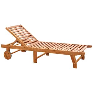 1-Piece Teak Acacia Wood Outdoor Folding Chaise Lounge Chair Recliner with Wheels for Garden Patio Balcony Patio
