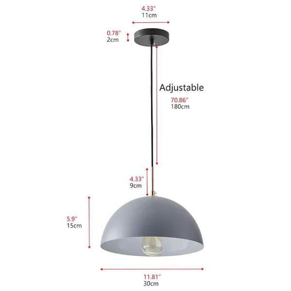 aiwen Industrial 1-Light Dome Gray Pendant Light Retro Vintage