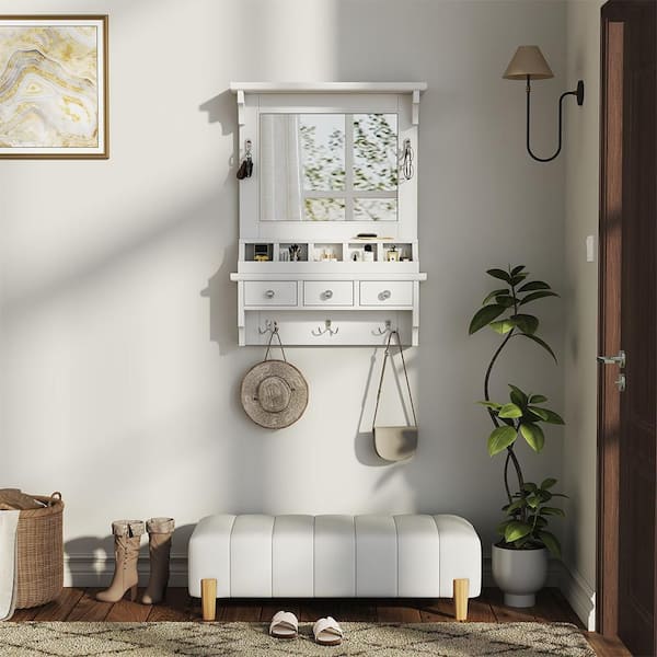 White 23.75 in. W x 31.75 in. H Coastal Rectangle Engineered Wood Framed Mirror Wall Mirror Wall Decor Mirror