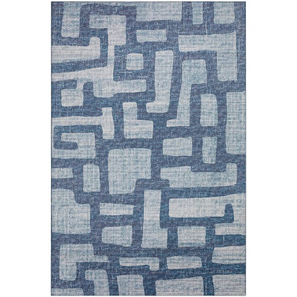 Addison Rugs Yuma Blue 10 ft. x 14 ft. Geometric Indoor/Outdoor Washable Area Rug
