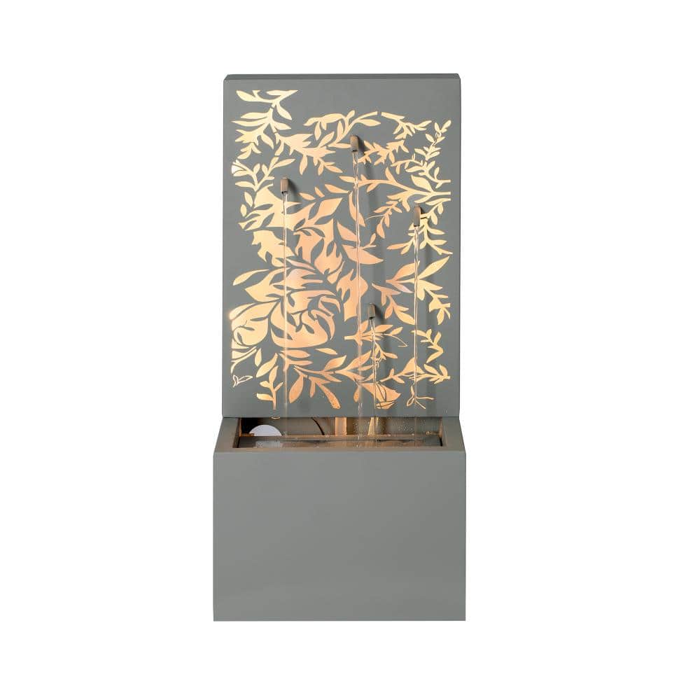 "30.71""H Metal Leaf Cutout Outdoor Water Wall Fountain with LED Lights, Modern Waterfall Feature" price history on PriceWatchPro