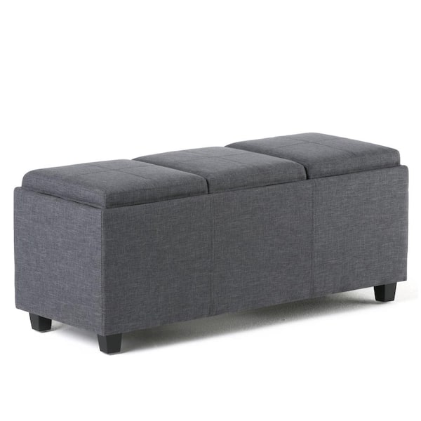 Simpli Home Avalon 42 in. Wide Contemporary Rectangle Storage Ottoman in Slate Grey Linen Look Fabric