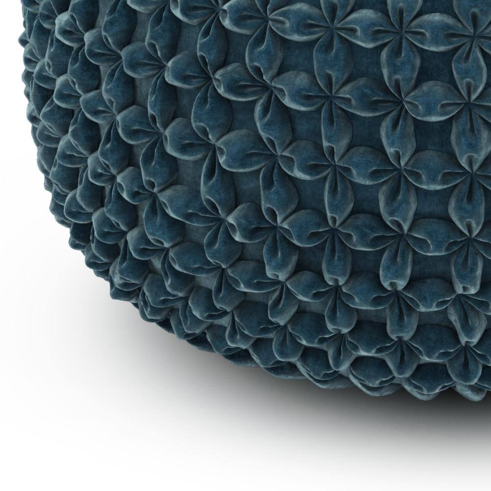 Teal Velvet Tufted Round Pouf Ottoman