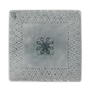 Peacock 11.5 in. Gray Stoneware Square Serving Platter