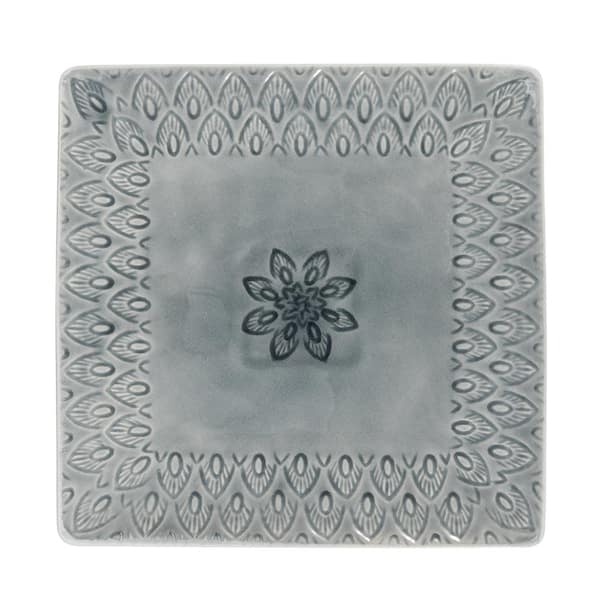 Euro Ceramica Peacock 11.5 in. Gray Stoneware Square Serving Platter PK ...