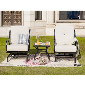 3-Piece Metal Patio Conversation Set with Beige Cushions