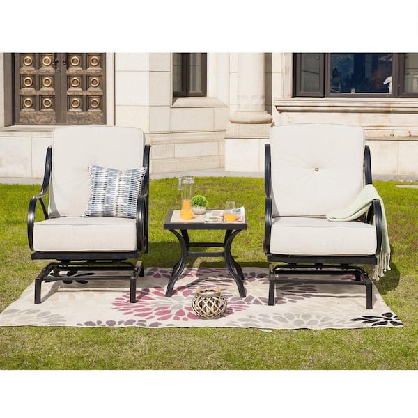 Patio Festival 3-Piece Metal Patio Conversation Set with Beige Cushions