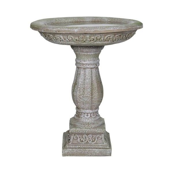 23.8 in. H Contemporary Concrete Pedestal Birdbath-Round 20 in. Dia Outdoor Bird Bath for Garden or Yard