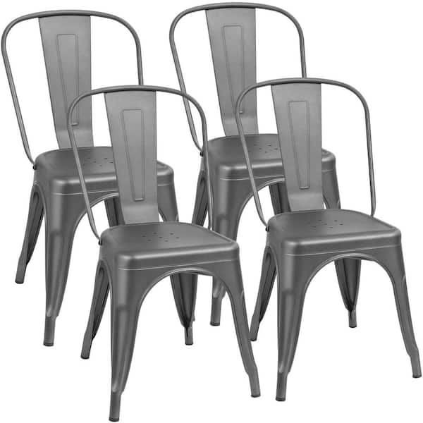 LACOO 18 in. GrayMetal Dining Chairs Stackable Indoor Outdoor Chair Patio Chicken Chair (Set of 4)