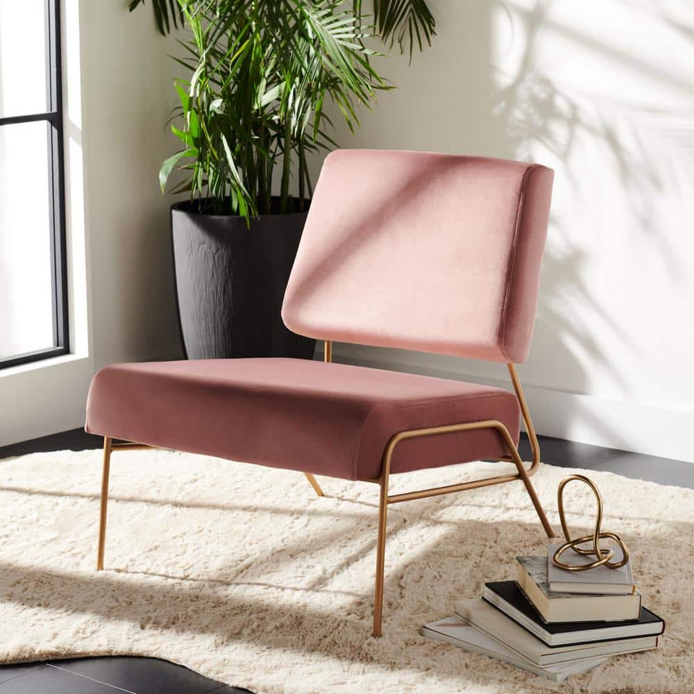 Dusty Rose Velvet and Gold Modern Accent Chair