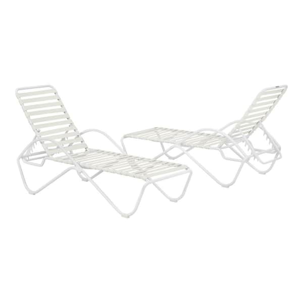 White Adjustable Outdoor Strap Chaise Lounge with Aluminum Frame (2-Pack)