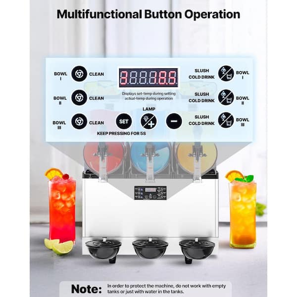 1521 oz. Commercial Slushy Machine 15 Gal. Stainless Steel Drink Maker Margaritas, Smoothies 180-Cup Capacity 900 Watt