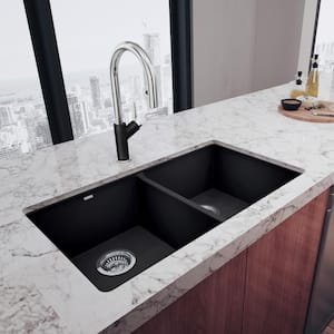 PRECIS Undermount Granite Composite 29.75 in. 50/50 Double Bowl Kitchen Sink in Anthracite