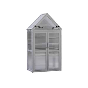 27.55 in. W x 16.14 in. D x 52.36 in. H Wood Gray Mini Greenhouse with Adjustable Roof Panels, Adjustable Shelf