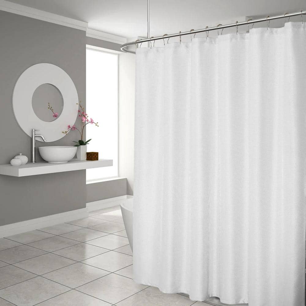 Solid Color Shower Curtain Polyester Waterproof Hotel Bath Room Decor with Hooks 